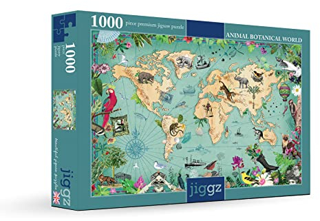Rochli 1000pc Jiggz World Map Premium Jigsaw Puzzle - Every Piece is Unique - Challenging Adult Family Fun Game - Birds, Hot Air Balloon, Travel,