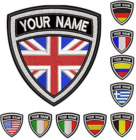 misscase Custom Shield Name Patch, Custom Embroidery Name Patches 2 Pcs, Personalized Tactical Military Patches, Number Tag with Hook and Loop for Clothing Backpacks Jackets (DP White Frame)
