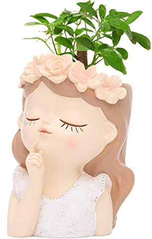 Yiida Vaso da Fiori per Ragazze, Vaso per Piante grasse in Resina, fioriera per Fiori con Testa da Ragazza, Contenitore per Bonsai portafiori di Cactus in Resina per Piante da Giardino