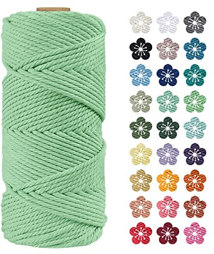 LEREATI Makramee Garn 4mm x 100m Wassergrün Baumwollkordel Natur Baumwollseil Farbig Baumwollgarn, Macrame Cord 4mm für DIY Geflochten, Makramee Deko, Hängepflanze, Wandbehang, Vorhang
