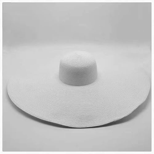 XKUN Chapeau Femme 90Cm 80Cm 70Cm Summer Grand Chapeau De Paille Au Bord De La Chapeau De Chapeaux Flexilleux Bord Soleil Chapeaux De Plage Pliant Pliable pour Femmes Sunhat -White,70Cm