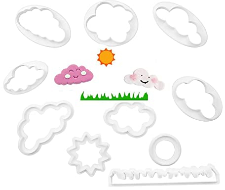 10 StüCk Wolke Fondant Ausstecher Kunststoff Diy Kuchen Cookies Fondant Deko Keksausstecher Mit Gras Runder Wolkenform