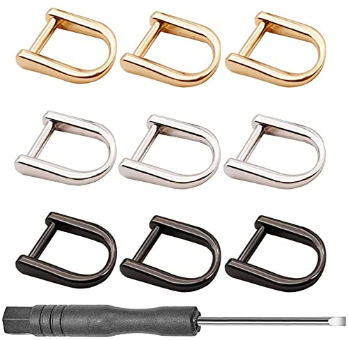 9 Pezzi Anello a D, Anelli a D in lega di zinco, D-Ring cinghie con fibbia a vite, Fibbie a D, Anelli per Borse Fibbia Metallo, con Vite e Cacciavite, per Borse, Portamonete, Zaini, Portachiavi