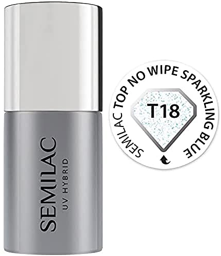 T18 UV Nagellack Top Coat Semilac Top No Wipe Sparkling Blue 7ml