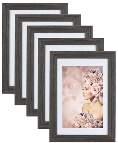 IDEAL TREND 5er Pack Holz Bilderrahmen Foto Plexi Rahmen Acryl Collage Wanddeko Poster S215: Farbe: Grau | Format: 21x29,7 A4