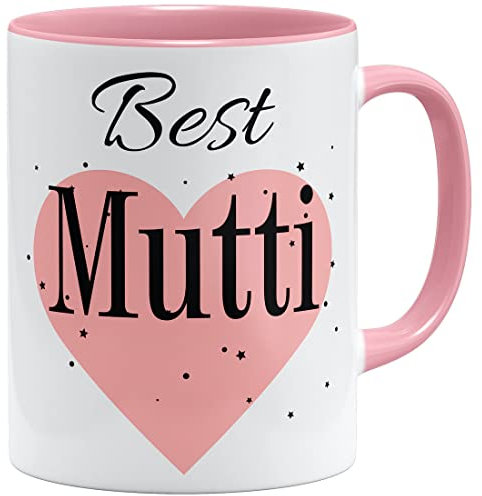 OM3® Best Mutti Tasse mit Spruch - Geschenkidee für Mama | Keramik Becher | 11oz 325ml | Beidseitig Bedruckt | Rosa