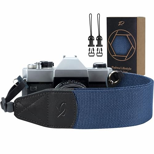 Padwa Lifestyle Blue Camera Strap - 2 inch Wide Cowhide Head Shoulder Neck Camera & Binocular Straps, Vintage Solid Colour Woven Camera Straps for Photographers