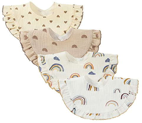Nishine 4 Stück Unisex Baby Musselin Bandana Sabberlätzchen 360 Grad drehbare Baumwolle Kinderkrankheiten Füttern Sabbern Lätzchen für Jungen Mädchen(Regenbogen Satz)