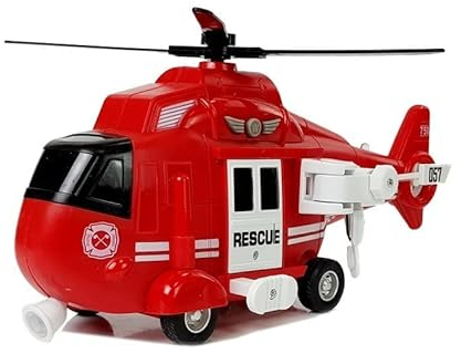 efaso Rettungs Hubschrauber Spielzeug Kinder mit Drehpropeller, Flugzeug Spielzeug 29cm groß mit Licht und Sound Helikopter Kinderspielzeug mit Beweglicher Seilwinde und Trage