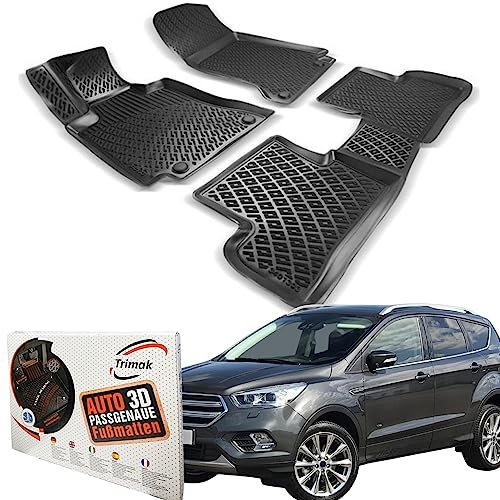 Trimak Passgenau 3D Fussmatten Auto Kompatibel mit Ford Kuga 2 Gen 2012-2019 Auto Zubehör 1. Und 2. Reihe Gummimatten Autos TPE Allwetter Geruchlos rutschfest Vorne und Hinten Schwartz