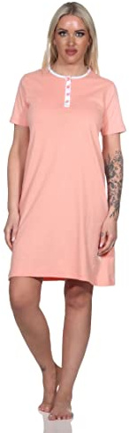 Normann Damen Kurzarm Nachthemd mit Flamingo Motiv und Knopfleiste am Hals
