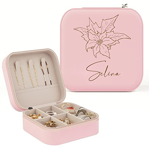 iDIY Personalisierte Schmuckkästchen mädchen Reise kleine - Original Schmuckbox mit Name und Blumen für Ohrringe Halskette Ringe Geburtstagsgeschenke für Frauen Mädchen