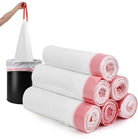 90 unidades Bolsas de Basura Blanco, 15 litros Cordón Bolsa de Basura para el hogar, la cocina, la oficina | Resistente al desgarro y sin perfume