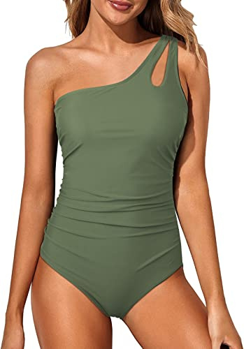 Wantonfy Damen Badeanzug Bademode EIN Shoulder Swimsuit Schwimmanzug | Push up, Einteilige, Bauchweg, Sommer, Pools, Strandpartys, Schwimmen, Surfen, Strand, Urlaub