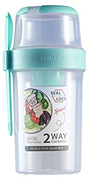 Tasse à Salade Fraîche avec Fourchette et Support pour Vinaigrette, 19 Oz/25,7 Oz Keep Fit Salade Repas Shaker Tasse, Portable Fruits Légumes Salade Tasses Conteneur pour Travail Voyage(Vert 760ml)