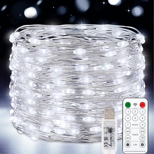 Vacoulery Guirlandes Lumineuses, 15M 150 LED Minuteur 8 modes Alimenté par USB Fairy Lights avec Télécommande Décoration Intérieur/Extérieur pour Chambre, Fête, Noël