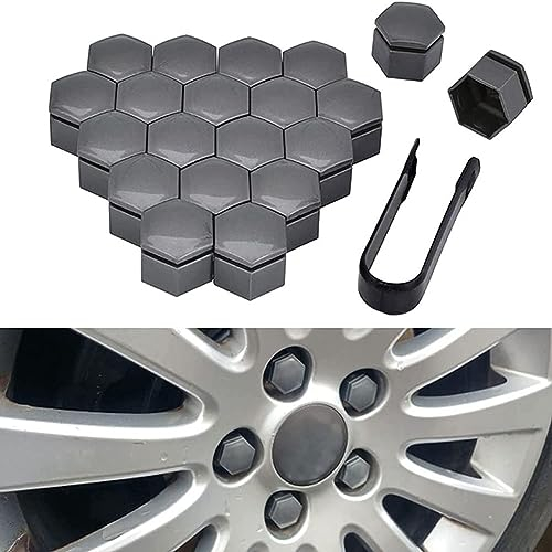 HESHS 20 Stücke Auto Radmuttern Kappen für NIS-san Juke Almera, Radbolzen Schutz Muttern AbdeckungenSechskant Reifen Bolzen Zubehör Anti Diebstahl,C/Grey-17mm