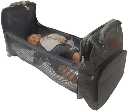 u3a Berceau portatif Pliable avec Matelas, Sac à Langer bébé, Sac à Dos Sangles de Poussette Sac de Voyage Multifonctionnel Imperméable (Gris)