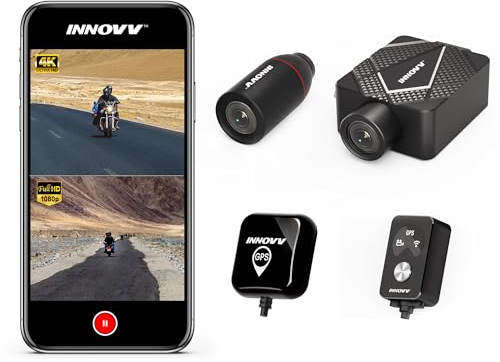 INNOVV K5 Motorrad Dashcam Dual Channel UHD 4K+1080P Motocam, IP67 wasserdichtes WLAN, GPS-Tracking, Nachtsicht, Parkmodus, Loop Record, Unterstützung 512G (SD-Karte Nicht im Lieferumfang enthalten)