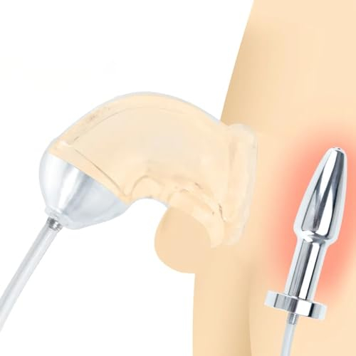 Qhysin Analplug mit Silikon Keuschheit Penishülle Urinal Piss Trichter Penis Sleeve Penishülle mit Hohl Edelstahl Buttplug Einlauf Analdusche Bondage Extreme SM Sexspielzeug für Männer Frau Paare