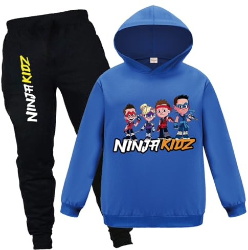 Forlcool Ninja Kidz Kids Tracksuits Sweatshirt Kids Outfits Cartoon Hoodies and Pants 2Pcs Sets (Blue,5-6 Years,5 Years,6 Years)