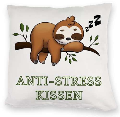 speecheese Anti-Stress Kuschelkissen mit schlafendem Faultier EIN bequemes DekoKuschelkissen für die Couch Faultier Stress Zitat Spruch Geburtstag Wiegenfest Christkind Muttertag Mutter