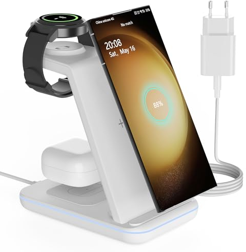 CIYOYO 3 in 1 Induktive Ladestation für Samsung, Kabelloses Ladegerät für Samsung, Wireless Charger für Galaxy S25 S24 S23 Ultra S22 S21 Z Flip Fold 4, Galaxy Watch 7/6/5/5 Pro/4/3, Galaxy Buds 2 Pro