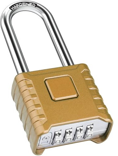 Diyife Heavy Duty Combination Padlocks Outdoor, [Weatherproof] Long Shackle 52mm Large 4 Digit Code Padlock with 8mm Thick 304 Stainless Steel Shackle for Garage, School, Gate, Shed, Gym (Copper)