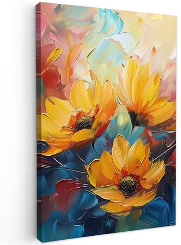 MuchoWow© Leinwand Deko Schlafzimmer Aesthetic Leinwandbilder Wohnzimmer | 40x60 cm - Gemälde Foto Geschenk Living Room Decoration Blumen - Dahlie - Kunst - Orange - Aquarell