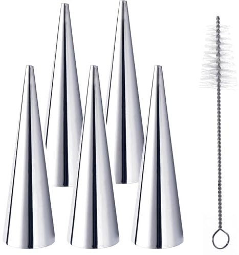 Cannoli Backform - 5 Stück, Edelstahl, Cannoli-Form, Röhren, Sahne, Rollform, Schraubform, Croissant-Form, kegelförmige Form für Cannoli-Röhren, Croissant, Backformen, Form mit Reinigungsbürste