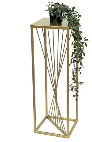 DanDiBo Blumenhocker Metall Gold Eckig 70 cm Blumenständer Beistelltisch 96565 Blumensäule Design Modern Pflanzenständer Pflanzenhocker