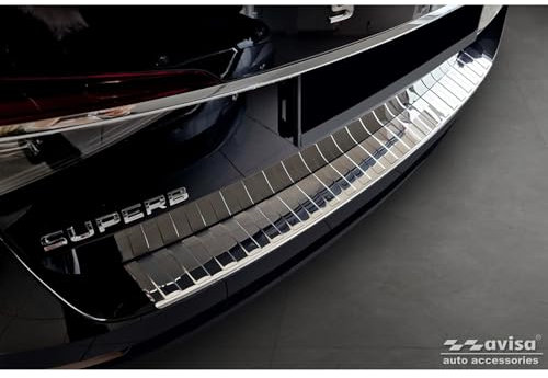 Avisa Chrom Edelstahl Heckstoßstangenschutz kompatibel mit Skoda Superb Combi 2015-2019 incl. Facelift 2019-2024 & Scout 'Ribs'
