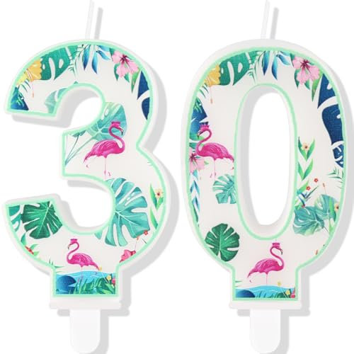 Bougies flamant rose pour 30e anniversaire, numéro 30 – Bougies pour gâteau, flamant rose hawaïen, décorations de gâteau d'anniversaire sur le thème du flamant rose pour garçons et filles –