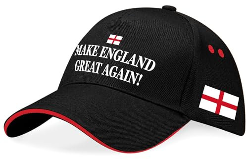 Purple Print House St Georges Cross Flag England English British MEGA Cap Unisex Men Women Hat, One Size, Black/Red