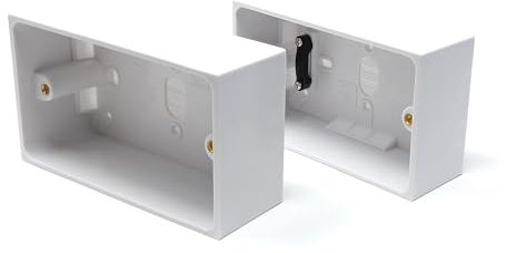 2pcs. Dual 2 Gang Surface Mount Back Box Pattress Box (47mm Deep) Fitted With Earth Terminals, White Set of 2