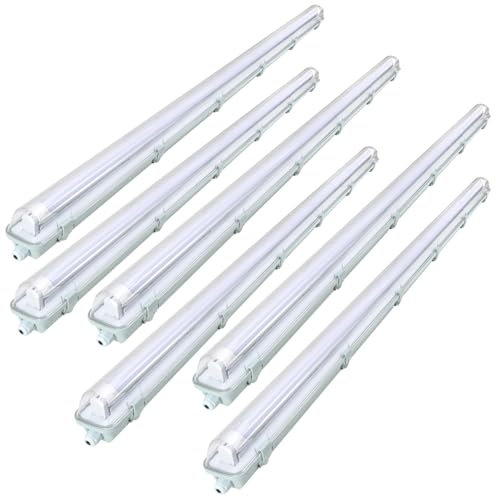 Izrielar 6x Led Feuchtraumleuchte, 120CM 24W Led Röhre, IP65 Wasserfest, Leuchte für Garage Keller Werkstatt Feuchtraum Bad Büro Warenhaus Hobbyraum, Kaltweiß 6000K 2400LM