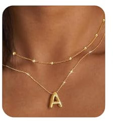 Goldhalskette mit Initialen-Halskette für Damen, Teenager, mehrlagiger Choker, Blasen-Buchstaben-Halskette, Goldschmuck, Teenager-Geschenk, trendiges Geschenk, personalisiertes Geburtstagsgeschenk für