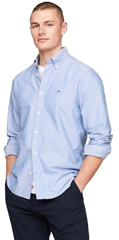 Tommy Hilfiger Long Sleeve Oxford Regular Fit, Men's Button Down Shirts, Also Available in Big and Tall, Shirt Blue, 4XL