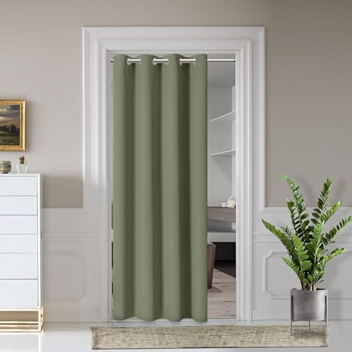 AOSKY Door Curtains for Doorway Privacy, Olive Green Grommet Closet Curtains for Bedroom, Door Window Curtain, Light Blocking Thermal Insulation Drapes for Living Room Set of 1 Panels, 52 W x 90 L