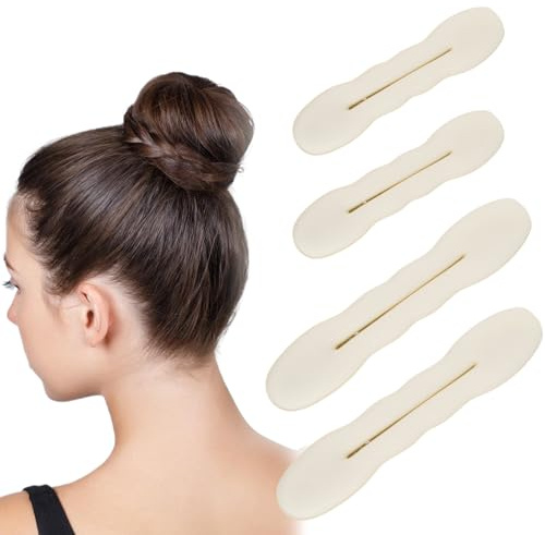 4 Stück Damen Hair Bun Maker, Dutt Maker, Magischer Haarknoten, Haardutt Hersteller Schwamm Clips Donut Brötchen Dutt, Hair Updo Tools, Haarknotenmacher für Frauen Mädchen (2 Große 2 Kleine) (Weiß)