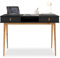 IDIMEX Schreibtisch Kim mit 2 Schubladen aus Massivholz, schwarz/eicheoptik - Home-Office Tisch mit offenem Fach, Bürotisch mit 2 Schubladen und Ledergriffen