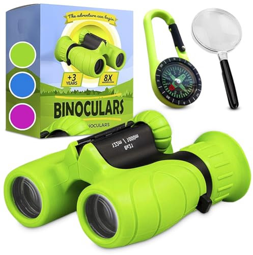 Fernglas für Kinder, Kinder Geschenke für kleine Jungen und Mädchen, Starke Vergrößerung 8X21Fernglas, Fernglas mit Lupe & Kompass, Spielzeug für 3 – 12 Jahre (grün)