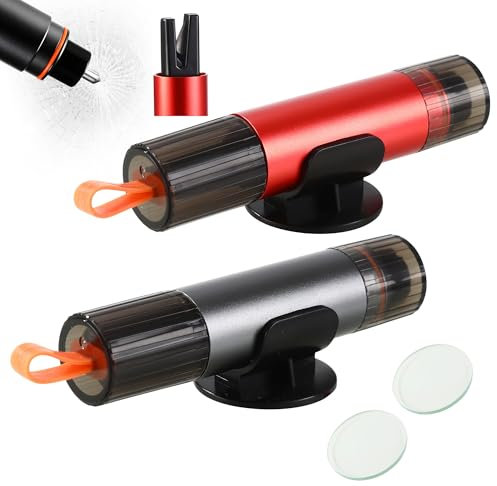 2 Stück Gurtschneider Notfallhammer,2 In 1 Nothammer Auto Mit Gurtschneider TüV,Mit Halterung,Tragbar und kompakt,sind Notfall Rettungswerkzeuge unerlässlich,Geeignet für Auto und Busse (Schwarz+Rot)