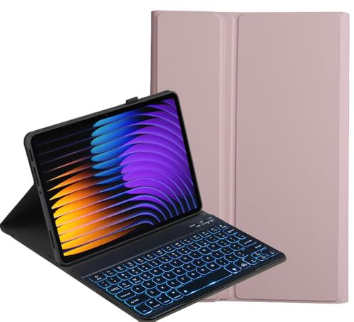 YKWXSC Funda Teclado para Xiaomi Pad 7/7 Pro 11,2 Pulgada, 7 Colores Retroiluminación Español Ñ Teclado Magnético Inalámbrico para Xiaomi Pad 7/7 Pro 11,2 Pulgada, Rosa