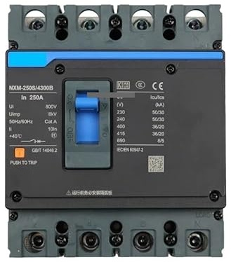 INOKAI Magnetotermico,Interruttore Magnetotermico Interruttore Automatico in Scatola Stampata MCCB 25A-630A 100A 125A 160A 200A 250A 315A 630A(250A)