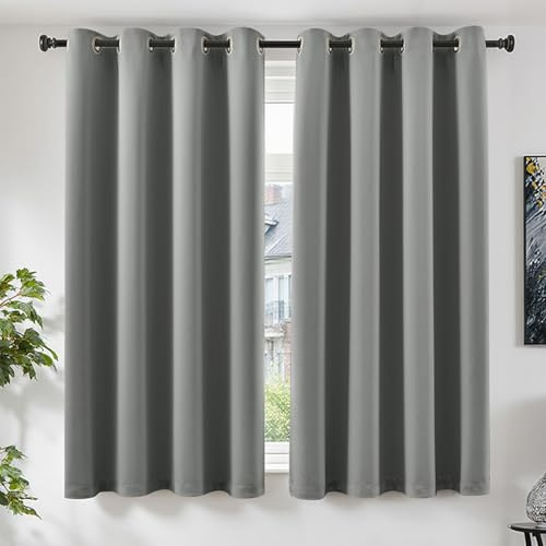 TOPICK Gardinen Verdunklungsvorhänge Vorhänge 2er Set H175xB140 Hellgrau | Gardinen mit Ösen Wohnzimmer Vorhänge Blickdicht Blackout Schlafzimmer Curtains Fensterdekoration Übergardinen Ösenvorhänge