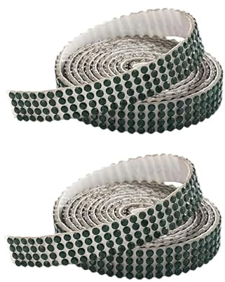 Globellapro 2 Rolls 1 Yard Dark Green Rhinestone Diamond Ribbons 0.9CM Wide Self Adhesive Glass Rhinestone Strips,Shinny Gemstone Crystal Roll For DIY Glitter Decorate
