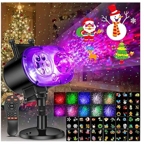 Luci Del Proiettore Di Natale Di Halloween For Interni Ed Esterni 2 In 1 - Onda + 16 Moi Di Proiezione Di Luci For Feste Da Giardino