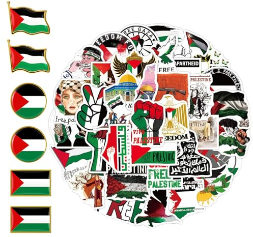 56 Stück Palästina Sticker Set,Flaggenabzeichen,Palästina Pin,Palestine Flagge Revers Pin,PaläStina Autoaufkleber,Palästina Aufkleber für Laptop, Wasserflasche, Gitarre, Fahrrad