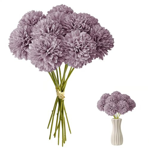Künstliche Hortensien Kunstblumen, Länge Künstliche Kugel-Chrysanthemen | 12 Stück 29 cm Chrysantheme Kunstblumen Blumen für Hochzeitsstrauß Home Garden Party Office Arrangements (Lila)